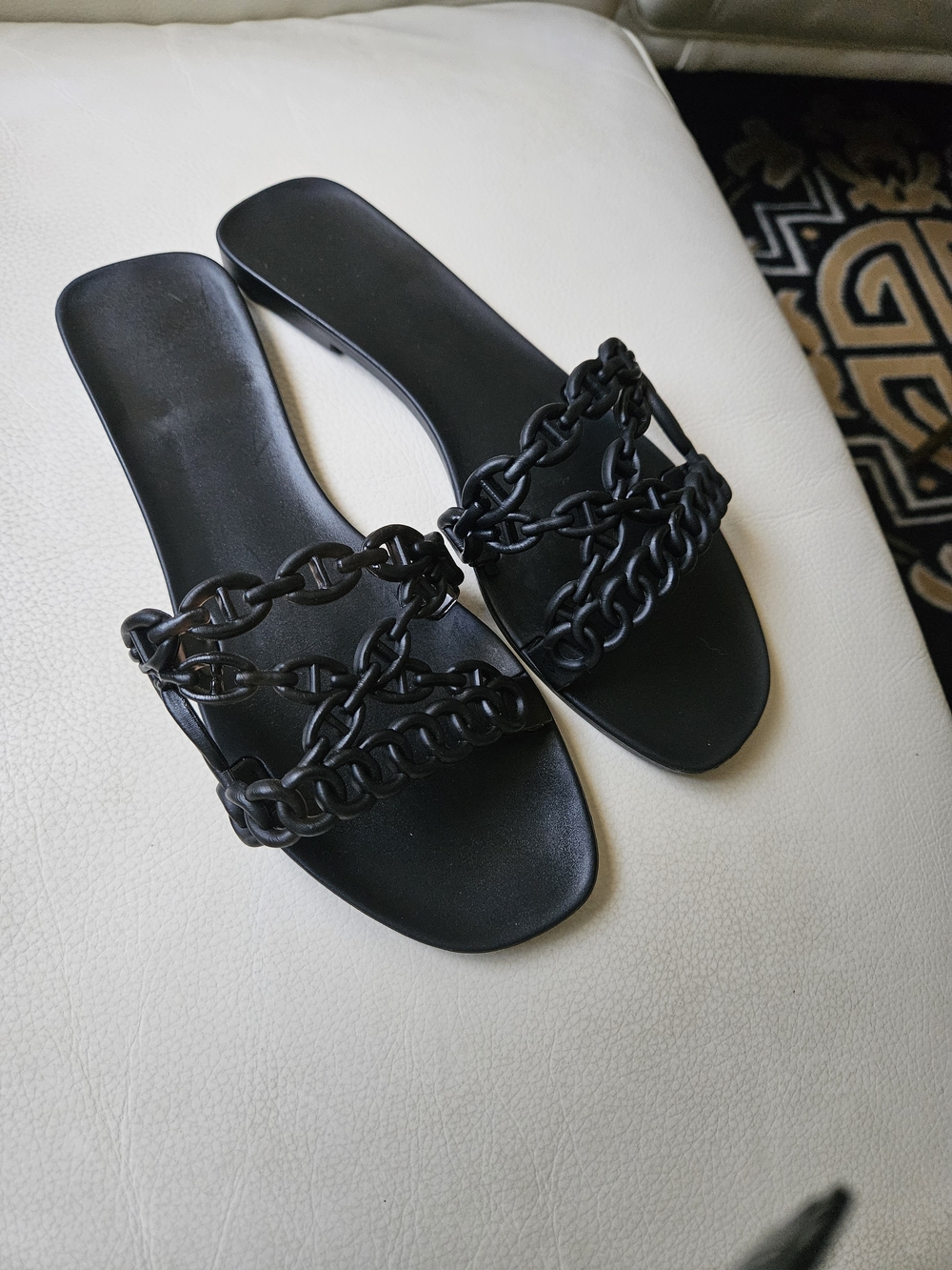 NWOT Black Chain-Strap Slide Sandals
